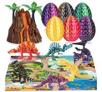 OKYUK Ensemble de jouets dinosaures imprimés 3D - Figurines de dinosaures colorées - 10 en 1 - Décoration d'anniversaire - Œuf dinosaure - Jouet à partir de 4, 5, 6, 7, 8, 9, 10 ans - Cadeau pour