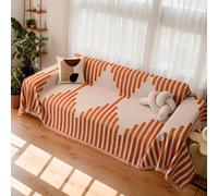 OKYUK Housse de canapé 2/3/4 places et canapé d'angle en chenille bohème lavable, motif pompons, adaptée aux animaux domestiques, respirante, multi-usage pour toutes saisons Orange bohème, XXL (180 x