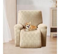 OKYUK Housse de Fauteuil Relax, Housse de Fauteuil inclinable Haute élasticité pour Fauteuil inclinable 4 pièces avec Poches latérales, Housses de Protection Amovibles et lavables (Beige Rayé)