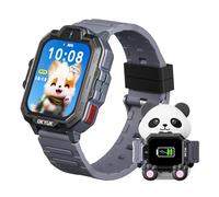 OKYUK T17 4G Montre connectée Enfant, Montre GPS Enfant, appels vidéo, appels d'urgence SOS, Chat Vocal, SMS, Mode école, Jeux et Station de Charge Panda, Montre pour Filles et garçons (Gris)