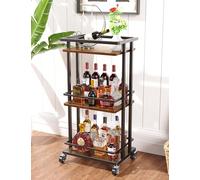 OKZEST Chariot de bar à 3 niveaux pour la maison, mini bar à liqueurs à roulettes pour vin, boissons, dîners, fêtes, îlot de rangement de cuisine, chariot de service sur roulettes, armoire de bar à