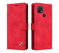 OKZone Coque pour Oppo A15 4G/A15S, Étui de Protection de Portefeuille Antichoc de Fente pour Carte, Support de Carte à Rabat en Cuir en PU Étui de Téléphone pour Oppo A15 4G/A15S (Rouge)