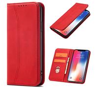 OKZone Coque pour Samsung Galaxy A01 Core / M01 Core, PU Cuir Portefeuille Housse Magnétique Flip Pochette Étui à Rabat Case avec Antichoc TPU Housse [Emplacements Cartes] [Fonction Support] (Rouge)