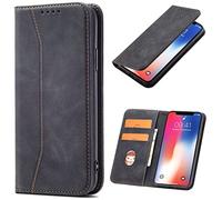 OKZone Coque pour Xiaomi Redmi 9, PU Cuir Portefeuille Housse Magnétique Flip Pochette Étui à Rabat Case avec Antichoc TPU Housse [Emplacements Cartes] [Fonction Support] (Noir)