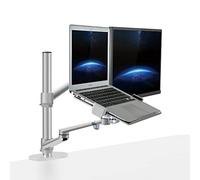 OL-3L Support de bureau en aluminium réglable en hauteur pour écran de 17 à 32" + support pour ordinateur portable de 12 à 17" Bras de montage à mouvement complet (argent)