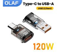 Olaf 120W Type C vers USB A OTG adaptateur USB 3.2 à Type C connecteur de charge rapide pour iPhone 15 16 Macbook iPad Huawei P60Xiaomi Blue A to C
