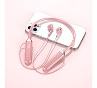 OLAF Écouteurs Tour de Cou Casque Sans Fil Bluetooth Écouteurs avec Micro Mains Libres Bluetooth Casque Gamer Sport TWS Power Display-Rose-avec LED