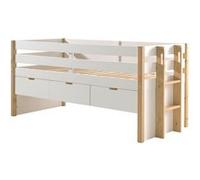 OLAF - Lit Surélevé 90x200cm à Tiroirs Blanc et Bois -