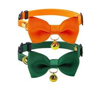 Olahibi Lot de 2 colliers pour chat avec boucle détachable, nœud papillon, cloche transparente, matériau polyester (chats adultes, orange + vert)