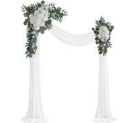 Olalaka Lot de 3 Fleurs artificielles Blanches pour Arche de Mariage avec Tissu Blanc Brillant de 8,9 m pour décoration Florale de fête de Mariage, cérémonie, réception