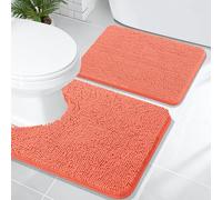 OLANLY Lot de 2 tapis de salle de bain en chenille doux et absorbants, tapis de toilette en forme de U, lavable en machine, accessoires de décoration d'intérieur (61 x 40,6 cm + 61 x 50,8 cm, corail)