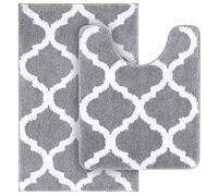 OLANLY Lot de 2 Tapis de Salle de Bain en Microfibre avec Tapis de Bain en Forme de U, Lavage en Machine, antidérapants et absorbants pour Baignoire, Douche et Salle de Bain (50,8 x 81,3 cm + 50,8 x