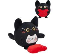 OLAOLA Doudou Chat Noir à Cœur, Peluche Mignonne 27 cm, Jouet Doux pour Enfants et Adultes