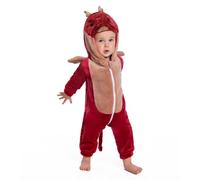OLAOLA Grenouillère Bébé Unisexe, Pyjama en Flanelle Douce, Costume d'Animal pour Enfant, Combinaison à Capuche Cartoon (Dragon Rouge, 24-30 mois)