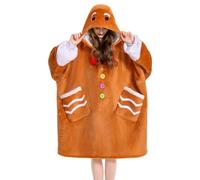 OLAOLA Sweat à Capuche Couverture Surdimensionnée Pain d'épices pour Adultes, Pull Plaid à Capuche en Polaire Sherpa avec Manches et Poches, Sweat Plaid Doux et Chaud pour Femme Homme