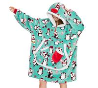 OLAOLA Unisexe Sweat à Capuche Couverture Surdimensionnée pour Adultes, Pull Plaid à Capuche en Polaire Sherpa avec Manches et Poches, Sweat Plaid Doux et Chaud pour Femme Homme (Pingouin)