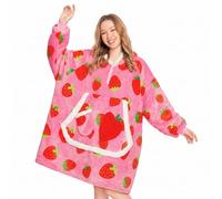 OLAOLA Unisexe Sweat à Capuche Couverture Surdimensionnée pour Adultes, Pull Plaid à Capuche en Polaire Sherpa avec Manches et Poches, Sweat Plaid Doux et Chaud pour Femme Homme (Fraise)