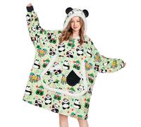 OLAOLA Unisexe Sweat à Capuche Couverture Surdimensionnée pour Adultes, Pull Plaid à Capuche en Polaire Sherpa avec Manches et Poches, Sweat Plaid Doux et Chaud pour Femme Homme (Panda)