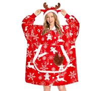 OLAOLA Unisexe Sweat à Capuche Couverture Surdimensionnée pour Adultes, Pull Plaid à Capuche en Polaire Sherpa avec Manches et Poches, Sweat Plaid Doux et Chaud pour Femme Homme (Noël)