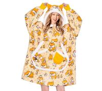 OLAOLA Unisexe Sweat à Capuche Couverture Surdimensionnée pour Adultes, Pull Plaid à Capuche en Polaire Sherpa avec Manches et Poches, Sweat Plaid Doux et Chaud pour Femme Homme (Shiba Inu)