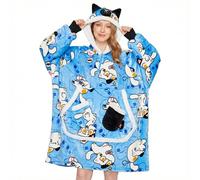 OLAOLA Unisexe Sweat à Capuche Couverture Surdimensionnée pour Adultes, Pull Plaid à Capuche en Polaire Sherpa avec Manches et Poches, Sweat Plaid Doux et Chaud pour Femme Homme (Chat Blanc)