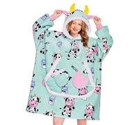 OLAOLA Unisexe Sweat à Capuche Couverture Surdimensionnée pour Adultes, Pull Plaid à Capuche en Polaire Sherpa avec Manches et Poches, Sweat Plaid Doux et Chaud pour Femme Homme (Vache)