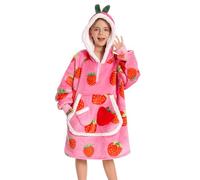 OLAOLA Unisexe Sweat à Capuche Couverture Surdimensionnée pour Enfants, Pull Plaid à Capuche en Polaire Sherpa avec Manches et Poches, Sweat Plaid Doux et Chaud pour Garçons Filles (Fraise)