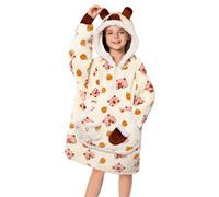 OLAOLA Unisexe Sweat à Capuche Couverture Surdimensionnée pour Enfants, Pull Plaid à Capuche en Polaire Sherpa avec Manches et Poches, Sweat Plaid Doux et Chaud pour Garçons Filles (Capybara)