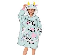 OLAOLA Unisexe Sweat à Capuche Couverture Surdimensionnée pour Enfants, Pull Plaid à Capuche en Polaire Sherpa avec Manches et Poches, Sweat Plaid Doux et Chaud pour Garçons Filles (Vache)