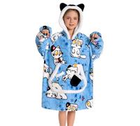 OLAOLA Unisexe Sweat à Capuche Couverture Surdimensionnée pour Enfants, Pull Plaid à Capuche en Polaire Sherpa avec Manches et Poches, Sweat Plaid Doux et Chaud pour Garçons Filles (Chat Blanc)