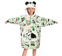 OLAOLA Unisexe Sweat à Capuche Couverture Surdimensionnée pour Enfants, Pull Plaid à Capuche en Polaire Sherpa avec Manches et Poches, Sweat Plaid Doux et Chaud pour Garçons Filles (Panda)