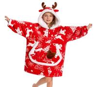 OLAOLA Unisexe Sweat à Capuche Couverture Surdimensionnée pour Enfants, Pull Plaid à Capuche en Polaire Sherpa avec Manches et Poches, Sweat Plaid Doux et Chaud pour Garçons Filles (Noël)