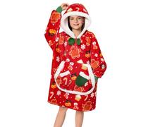 OLAOLA Unisexe Sweat à Capuche Couverture Surdimensionnée pour Enfants, Pull Plaid à Capuche en Polaire Sherpa avec Manches et Poches, Sweat Plaid Doux et Chaud pour Garçons Filles (Pain D'épices)