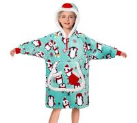 OLAOLA Unisexe Sweat à Capuche Couverture Surdimensionnée pour Enfants, Pull Plaid à Capuche en Polaire Sherpa avec Manches et Poches, Sweat Plaid Doux et Chaud pour Garçons Filles (Pingouin)