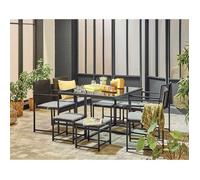 Olaria - ensemble table et chaises de jardin en acier noir - 8 places - coussins gris - Noir / Gris