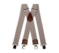 Olata Bretelles Extra Larges en X pour Hommes avec Cuir de Marron - 5 cm. Gris Clair