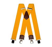 Olata Bretelles Extra Larges en X pour Hommes avec Cuir de Marron - 5 cm. Jaune