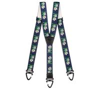 Olata Bretelles Robustes en Y avec Mousquetons en Plastique - Largeur 4 cm, Motif Edelweiss. Bleu Foncé