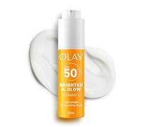 Olay Brighten & Glow 3 en 1 Fluide Hydratant SPF50+ à la Vitamine C. Crème et Base Hydratante à la Niacinamide. Hydrate, Donne de l’éclat, Protège des UV et Aide à Corriger les Taches Brunes. 50ml