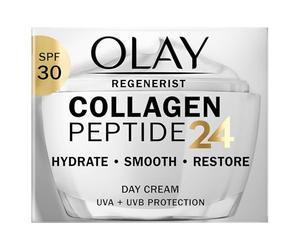 Olay Collagen Peptide 24 Crème hydratante pour le visage avec protection SPF 30 + peptide de collagène et vitamine B3, hydrate instantanément pendant 24 heures