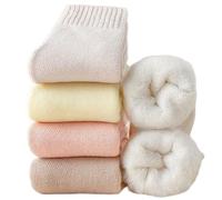 OLBUPS 3 Pairs of Cashmere Socks, Women's Winter Fleece Socks, Thickened Warm Tube Autumn and Winter Super Thick Stockings (Off-white + yellow + white)
