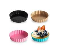 OlBuWa 4 Pièce Moules à Tarte aux œufs, Mini Moules à Gâteaux, Acier Inoxydable Oeuf Tarte Moule, Antiadhésif Plaque de Cuisson Moule à Cupcakes, Brownies, Gâteaux, Muffins, 11cm