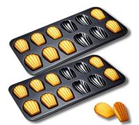 OlBuWa Moule Madeleine, 12 Moule Mini Madeleine, Antiadhésifs Moule à Madeleines, Moule à Gâteaux Forme de Coquillage (Noir, 2 Pcs)