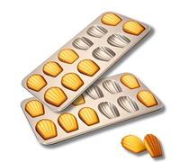 OlBuWa Moule Madeleine, 12 Moule Mini Madeleine, Antiadhésifs Moule à Madeleines, Moule à Gâteaux Forme de Coquillage, (Doré, 2 Pcs)