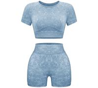 OLCHEE Ensemble d'entraînement 2 pièces pour femme - Sans coutures - Lavage à l'acide - Pour le yoga - Shorts et ombliguera assortis - Ensemble de vêtements de sport pour salle de sport