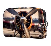 Old Aircraft Jet Propeller Trousse de maquillage pour femme, trousse de toilette de voyage, grande pochette de maquillage pratique avec fermeture éclair, multicolore, 18.5x7.5x13cm/7.3x3x5.1in,