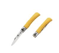 OLD BEAR® S - ACIER INOXYDABLE SATINÉ, MANCHE LAMINÉ JAUNE, POINTE ARRONDIE 9357/17_MGK