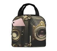 Old Camera Sac à déjeuner isotherme portable avec doublure en feuille d'aluminium, grand refroidisseur thermique en tissu Oxford