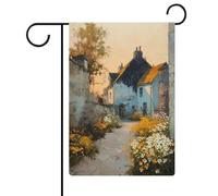 Old Country Cottages Européens Village Jardin Drapeau Vacances Saisonnières Toile de jute Double Face Maison Cour Drapeaux Extérieur 30,5 x 45,7 cm
