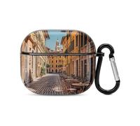 Old Courtyard Cafe Chair City, Rome, Italie, Coque intégrale pour écouteurs Bluetooth Protection antichoc Coque rigide prend en charge le chargement sans fil avec porte-clés Cadeau personnalisé pour